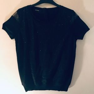Kookai Black Knit Top with Sparkle Mesh : Medium